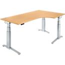 Schäfer Shop Genius Schreibtisch ERGOSTYLE S, 90°, Ansatz rechts, elektrisch höhenverstellbar, C-Fuß, zweistufig, B 2000 x T 800 x H 645-1305 mm, inkl. Memory Master, Buche/weißaluminium