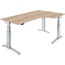 Schäfer Shop Genius Schreibtisch ERGOSTYLE S, 90°, Ansatz rechts, elektrisch höhenverstellbar, C-Fuß, zweistufig, B 2000 x T 800 x H 645-1305 mm, inkl. Memory Master, Eiche/weißaluminium