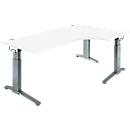 Schäfer Shop Genius Schreibtisch ERGOSTYLE S, 90°, C-Fuß Gestell, Ansatz rechts, manuell höhenverstellbar, melaminharzbeschichtet, B 2000 x T 800 x H 675-895 mm, weiß/anthrazit