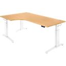 Schäfer Shop Genius Schreibtisch ERGOSTYLE S, 90°, elektrisch höhenverstellbar, Ansatz links, C-Fuß, einstufig, B 2000 x T 800 x H 715 - 1182 mm, inkl. Memory Master, Buche/weiß