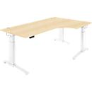 Schäfer Shop Genius Schreibtisch ERGOSTYLE S, 90°, elektrisch höhenverstellbar, Ansatz rechts, C-Fuß, einstufig, B 2000 x T 800 x H 715 - 1182 mm, inkl. Memory Master, Ahorn/weiß