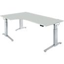 Schäfer Shop Genius Schreibtisch ERGOSTYLE S, 90°, elektrisch höhenverstellbar, einstufig, Ansatz links, C-Fuß, B 2000 x T 800 x H 715 - 1182 mm, inkl. Memory Master, lichtgrau/weißaluminium