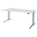 Schäfer Shop Genius Schreibtisch ERGOSTYLE S, elektrisch höhenverstellbar, Ansatz links, zweistufig, C-Fuß, B 1800 x T 800/1000 x H 645-1305 mm, inkl. Memory Master, lichtgrau/weißaluminium
