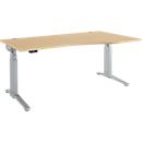 Schäfer Shop Genius Schreibtisch ERGOSTYLE S, elektrisch höhenverstellbar, Ansatz rechts, zweistufig, C-Fuß, B 1800 x T 800/1000 x H 645-1305 mm, inkl. Memory Master, Ahorn/weißaluminium