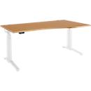 Schäfer Shop Genius Schreibtisch ERGOSTYLE S, elektrisch höhenverstellbar, Ansatz rechts, zweistufig, C-Fuß, B 1800 x T 800/1000 x H 645-1305 mm, inkl. Memory Master, Buche/weiß