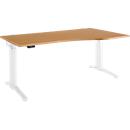 Schäfer Shop Genius Schreibtisch ERGOSTYLE S, elektrisch höhenverstellbar, einstufig, Ansatz rechts, C-Fuß, B 1800 x T 800/1000 x H 715-1182 mm, inkl. Memory Master, Buche/weiß