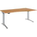 Schäfer Shop Genius Schreibtisch ERGOSTYLE S, elektrisch höhenverstellbar, einstufig, Ansatz rechts, C-Fuß, B 1800 x T 800/1000 x H 715-1182 mm, inkl. Memory Master, Buche/weißaluminium