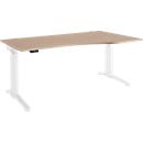 Schäfer Shop Genius Schreibtisch ERGOSTYLE S, elektrisch höhenverstellbar, einstufig, Ansatz rechts, C-Fuß, B 1800 x T 800/1000 x H 715-1182 mm, inkl. Memory Master, Eiche/weiß