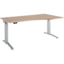 Schäfer Shop Genius Schreibtisch ERGOSTYLE S, elektrisch höhenverstellbar, einstufig, Ansatz rechts, C-Fuß, B 1800 x T 800/1000 x H 715-1182 mm, inkl. Memory Master, Eiche/weißaluminium