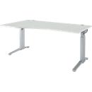 Schäfer Shop Genius Schreibtisch ERGOSTYLE S, manuell höhenverstellbar, Rechteck, C-Fuß, Ansatz links, B 1800 x T 800/1000 x H 675-895 mm, lichtgrau/weißaluminium