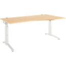 Schäfer Shop Genius Schreibtisch ERGOSTYLE S, manuell höhenverstellbar, Rechteck, C-Fuß, Ansatz rechts, B 1800 x T 800/1000 x H 675-895 mm, ahorn/weiß
