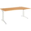 Schäfer Shop Genius Schreibtisch ERGOSTYLE S, manuell höhenverstellbar, Rechteck, C-Fuß, Ansatz rechts, B 1800 x T 800/1000 x H 675-895 mm, Buche/weiß
