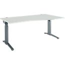 Schäfer Shop Genius Schreibtisch ERGOSTYLE S, manuell höhenverstellbar, Rechteck, C-Fuß, Ansatz rechts, B 1800 x T 800/1000 x H 675-895 mm, lichtgrau/anthrazit