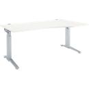 Schäfer Shop Genius Schreibtisch ERGOSTYLE S, manuell höhenverstellbar, Rechteck, C-Fuß, Ansatz rechts, B 1800 x T 800/1000 x H 675-895 mm, weiß/weißaluminium