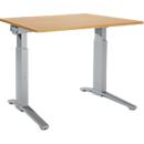 Schäfer Shop Genius Schreibtisch ERGOSTYLE S, manuell höhenverstellbar, Rechteck, C-Fuß, B 1200 x T 800 x H 675-895 mm, Buche/weißaluminium