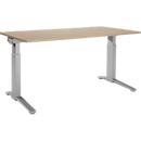 Schäfer Shop Genius Schreibtisch ERGOSTYLE S, manuell höhenverstellbar, Rechteck, C-Fuß, B 1600 x T 800 x H 675-895 mm, eiche/weißaluminium
