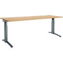 Schäfer Shop Genius Schreibtisch ERGOSTYLE S, manuell höhenverstellbar, Rechteck, C-Fuß, B 2000 x T 800 x H 675-895 mm, Buche/anthrazit