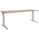 Schäfer Shop Genius Schreibtisch ERGOSTYLE S, manuell höhenverstellbar, Rechteck, C-Fuß, B 2000 x T 800 x H 675-895 mm, eiche/weißaluminiumminium