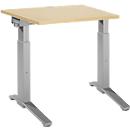 Schäfer Shop Genius Schreibtisch ERGOSTYLE S, manuell höhenverstellbar, Rechteck, C-Fuß, B 800 x T 800 x H 675-895 mm, ahorn/weißaluminium