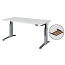 Schäfer Shop Genius Schreibtisch ERGOSTYLE S, Rechteck, 2-stufig elektrisch höhenverstellbar, C-Fuß, B 1600 x T 800 x H 635-1305 mm, inkl. Memory Master + Schublade, lichtgrau/anthrazit