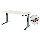 Schäfer Shop Genius Schreibtisch ERGOSTYLE S, Rechteck, 2-stufig elektrisch höhenverstellbar, C-Fuß, B 1600 x T 800 x H 635-1305 mm, inkl. Memory Master + Schublade, weiß/anthrazit