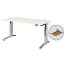 Schäfer Shop Genius Schreibtisch ERGOSTYLE S, Rechteck, 2-stufig elektrisch höhenverstellbar, C-Fuß, B 1600 x T 800 x H 635-1305 mm, inkl. Memory Master + Schublade, weiß/weißaluminium