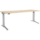 Schäfer Shop Genius Schreibtisch ERGOSTYLE S, Rechteck, elektrisch höhenverstellbar, einstufig, C-Fuß, B 2000 x T 800 x H 715-1182 mm, inkl. Memory Master, Ahorn/weißaluminium
