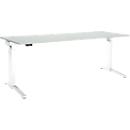 Schäfer Shop Genius Schreibtisch ERGOSTYLE S, Rechteck, elektrisch höhenverstellbar, einstufig, C-Fuß, B 2000 x T 800 x H 715-1182 mm, inkl. Memory Master, lichtgrau/weiß