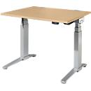 Schäfer Shop Genius Schreibtisch ERGOSTYLE S, Rechteck, elektrisch höhenverstellbar, zweistufig, C-Fuß, B 1200 x T 800 x H 635-1305 mm, inkl. Memory Master, Ahorn/weißaluminium