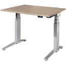 Schäfer Shop Genius Schreibtisch ERGOSTYLE S, Rechteck, elektrisch höhenverstellbar, zweistufig, C-Fuß, B 1200 x T 800 x H 635-1305 mm, inkl. Memory Master, Eiche/weißaluminium
