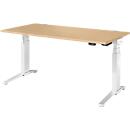Schäfer Shop Genius Schreibtisch ERGOSTYLE S, Rechteck, elektrisch höhenverstellbar, zweistufig, C-Fuß, B 1600 x T 800 x H 635-1305 mm, inkl. Memory Master, Ahorn/weiß