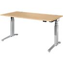 Schäfer Shop Genius Schreibtisch ERGOSTYLE S, Rechteck, elektrisch höhenverstellbar, zweistufig, C-Fuß, B 1600 x T 800 x H 635-1305 mm, inkl. Memory Master, Ahorn/weißaluminium
