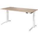 Schäfer Shop Genius Schreibtisch ERGOSTYLE S, Rechteck, elektrisch höhenverstellbar, zweistufig, C-Fuß, B 1600 x T 800 x H 635-1305 mm, inkl. Memory Master, Eiche/weiß