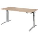 Schäfer Shop Genius Schreibtisch ERGOSTYLE S, Rechteck, elektrisch höhenverstellbar, zweistufig, C-Fuß, B 1600 x T 800 x H 635-1305 mm, inkl. Memory Master, Eiche/weißaluminium