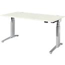 Schäfer Shop Genius Schreibtisch ERGOSTYLE S, Rechteck, elektrisch höhenverstellbar, zweistufig, C-Fuß, B 1600 x T 800 x H 635-1305 mm, inkl. Memory Master, weiß/weißaluminium