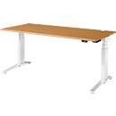 Schäfer Shop Genius Schreibtisch ERGOSTYLE S, Rechteck, elektrisch höhenverstellbar, zweistufig, C-Fuß, B 1800 x T 800 x H 635-1305 mm, inkl. Memory Master, Buche/weiß