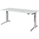 Schäfer Shop Genius Schreibtisch ERGOSTYLE S, Rechteck, elektrisch höhenverstellbar, zweistufig, C-Fuß, B 1800 x T 800 x H 635-1305 mm, inkl. Memory Master, lichtgrau/weißaluminium