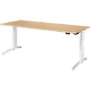Schäfer Shop Genius Schreibtisch ERGOSTYLE S, Rechteck, elektrisch höhenverstellbar, zweistufig, C-Fuß, B 2000 x T 800 x H 635-1305 mm, inkl. Memory Master, Ahorn/weiß