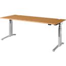 Schäfer Shop Genius Schreibtisch ERGOSTYLE S, Rechteck, elektrisch höhenverstellbar, zweistufig, C-Fuß, B 2000 x T 800 x H 635-1305 mm, inkl. Memory Master, Buche/weißaluminium
