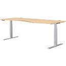 Schäfer Shop Genius Schreibtisch MODENA FLEX, elektrisch höhenverstellbar, Freiform, Ansatz rechts, B 1800 mm, Ahorn/weißalu