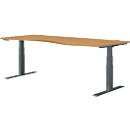 Schäfer Shop Genius Schreibtisch MODENA FLEX, elektrisch höhenverstellbar, Freiform, Ansatz rechts, B 1800 mm, Buche/anthrazit