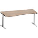 Schäfer Shop Genius Schreibtisch MODENA FLEX, Freiform links, T-Fuß Rechteckrohr, B 1800 x T 1000/800 x H 650-850 mm, Eiche/weißalu
