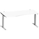 Schäfer Shop Genius Schreibtisch MODENA FLEX, Freiform links, T-Fuß Rechteckrohr, B 1800 x T 1000/800 x H 650-850 mm, weiß/weißalu