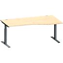 Schäfer Shop Genius Schreibtisch MODENA FLEX, Freiform rechts, T-Fuß Rechteckrohr, B 1800 x T 1000/800 x H 650-850 mm, Ahorn/anthrazit