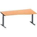 Schäfer Shop Genius Schreibtisch MODENA FLEX, Freiform rechts, T-Fuß Rechteckrohr, B 1800 x T 1000/800 x H 650-850 mm, Buche/anthrazit