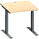 Schäfer Shop Genius Schreibtisch MODENA FLEX, Quadrat, T-Fuß Rechteckrohr, B 800 x T 800 x H 650-850 mm, Ahorn/anthrazit
