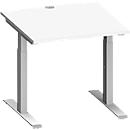 Schäfer Shop Genius Schreibtisch MODENA FLEX, Quadrat, T-Fuß Rechteckrohr, B 800 x T 800 x H 650-850 mm, weiß/weißalu