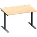 Schäfer Shop Genius Schreibtisch MODENA FLEX, Rechteck, T-Fuß Rechteckrohr, B 1200 x T 800 x H 650-850 mm, Ahorn/anthrazit