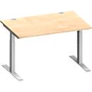 Schäfer Shop Genius Schreibtisch MODENA FLEX, Rechteck, T-Fuß Rechteckrohr, B 1200 x T 800 x H 650-850 mm, Ahorn/weißalu