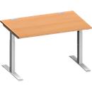 Schäfer Shop Genius Schreibtisch MODENA FLEX, Rechteck, T-Fuß Rechteckrohr, B 1200 x T 800 x H 650-850 mm, Buche/weißalu